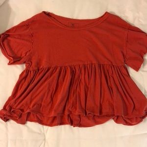 Short sleeve orange ruffle top